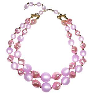 Coro 2-Strand Pale Pink & Purple Chunky Beads Necklace Vintage 1960s Jewelry